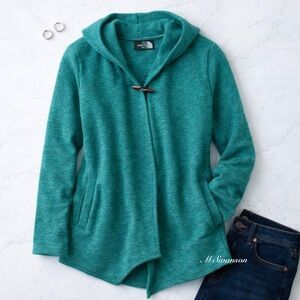The North Face Crescent Wrap Hooded Fleece Cardigan Teal Size Medium with Toggle